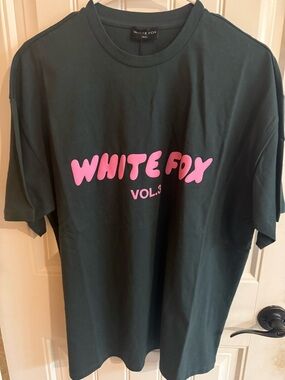 White Fox Boutique Black Tee with Pink Logo